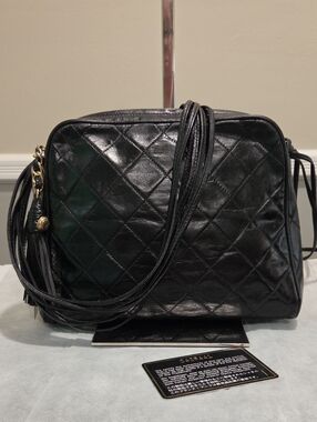 Chanel Vintage Matelasse Camera Bag W/Leather Multi-Strand Strap And Tassle COA
